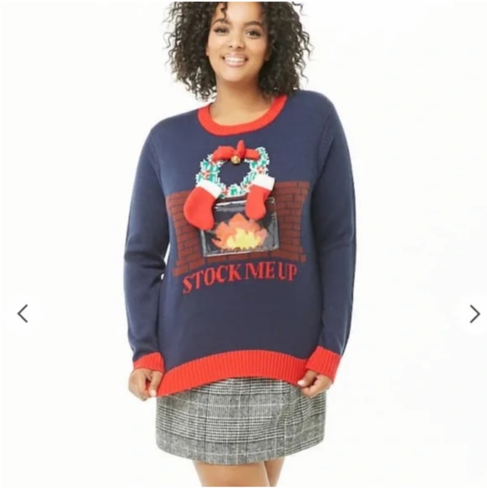 Women's Plus size 3XL Ugly Christmas Sweater Navy & Red NWT
